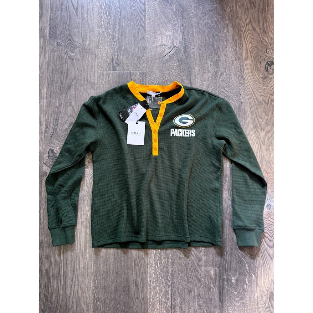 WEAR by Erin Andrews Green Bay Packers Henley Top Size L Green Gold NWT